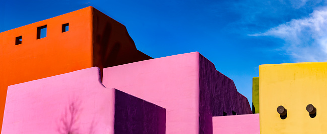 Multi-colored adobe-style buildings in Sedona, AZ.