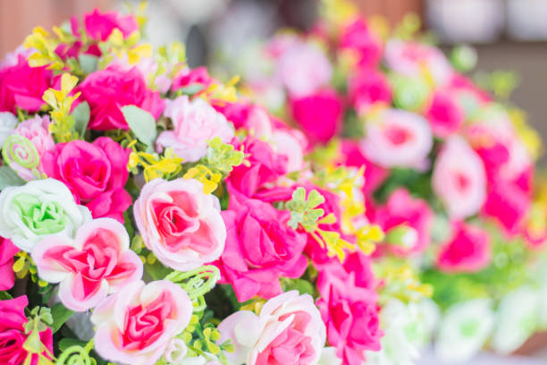 colorful and beautiful artificial flowers stock photo