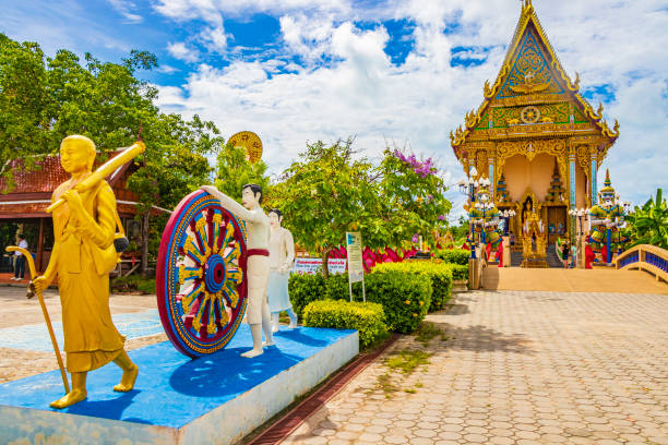 Colorful architecture building and statues in Wat Plai Laem temple on Koh Samui island Surat Thani Thailand stock photo
