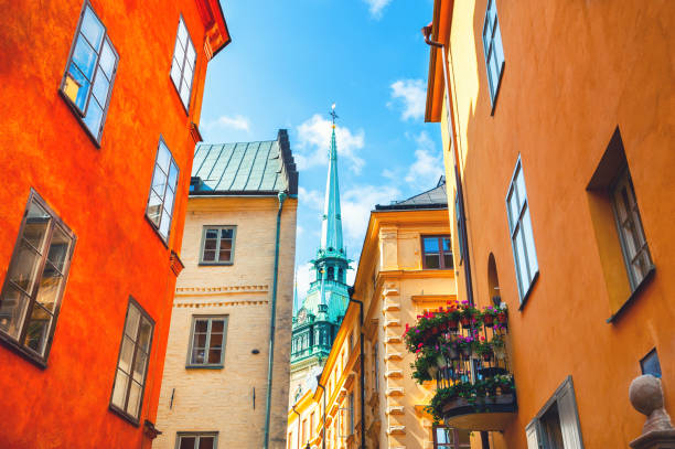 Colorful architecture in Old Town of Stockholm, Sweden. stock photo