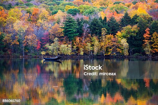 istock Colorful Canadian fall in Mont-Saint-Bruno National Park 886065760