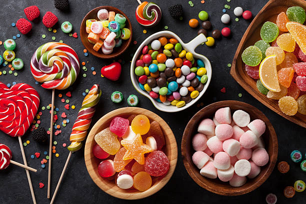 caramelle colorate, gelatina e marmellata - pasticceria foto e immagini stock