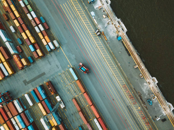 colorful cargo containers from above stock photo
