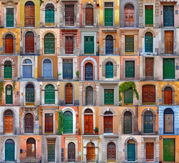Colorful collage made of doors  from Rome, Italy stock photo