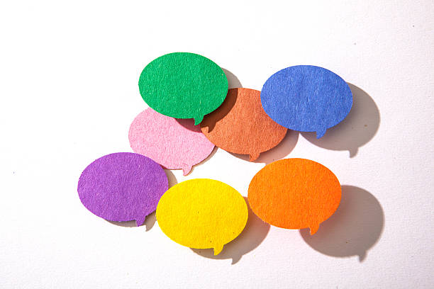 Colorful conversation bubbles on a white background. stock photo