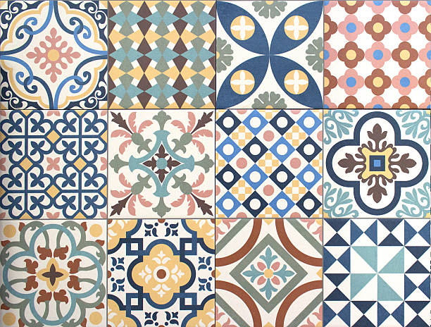 colorful, decorative tile pattern patchwork design stock photo