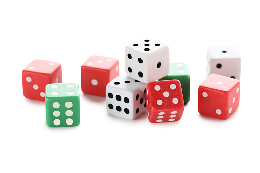 Colorful dice isolated on white background