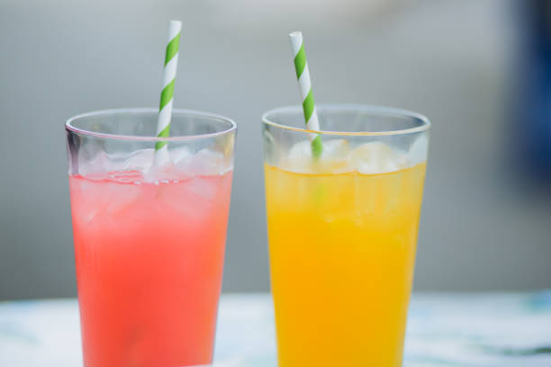 Colorful Drinks At Restaurant Outdoor Seating stock photo
