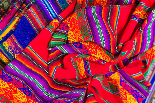 Colorful Fabric at market in Peru, South America stock photo