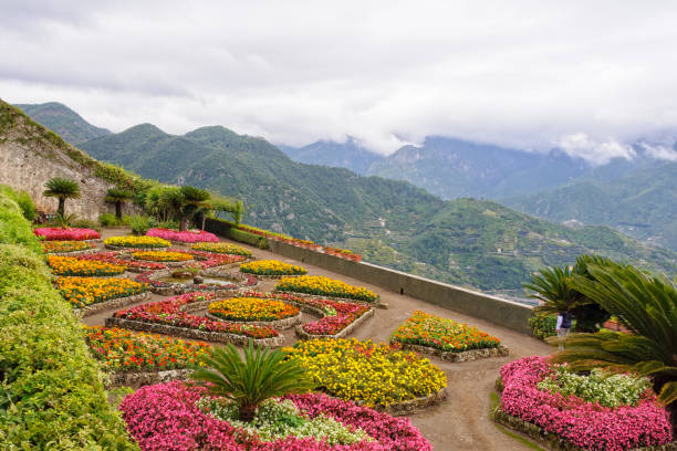 Colorful garden of Villa Rufolo - Ravello stock photo