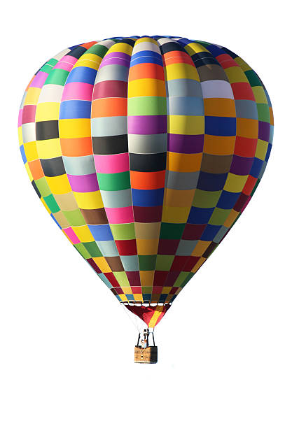 Colorful hot air balloon over a white background stock photo