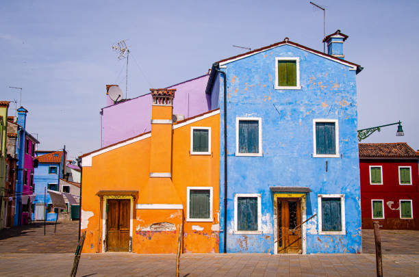 Colorful houses in Bruno, Venice, Italy stock photo