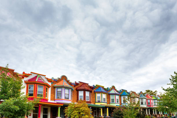 Colorful Houses of Baltimore Colorful Houses of Charles Village in Baltimore baltimore maryland stock pictures, royalty-free photos & images