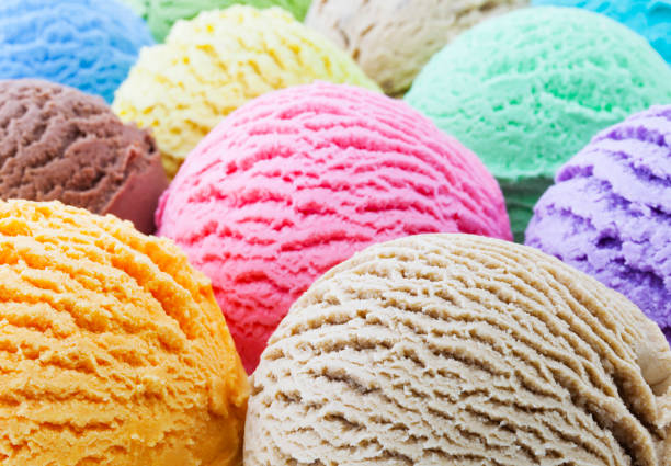 renkli buz krem kaşık toz arka plan - ice cream stok fotoğraflar ve resimler
