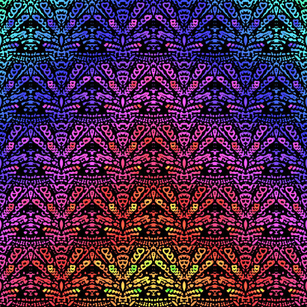 Colorful Kaleidoscope Seamless Pattern Abstract Shiva Mayan Mask Fun Holiday Background Computer Graphic Beautiful Fractal Fine Art
