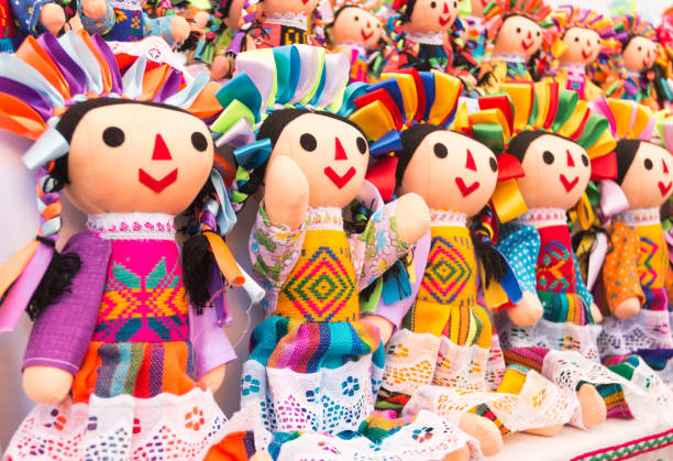 Colorful mexican dolls stock photo