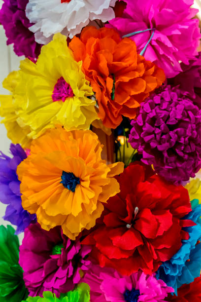 Colorful Mexican Paper Flowers Handicrafts San Antonio Texas stock photo