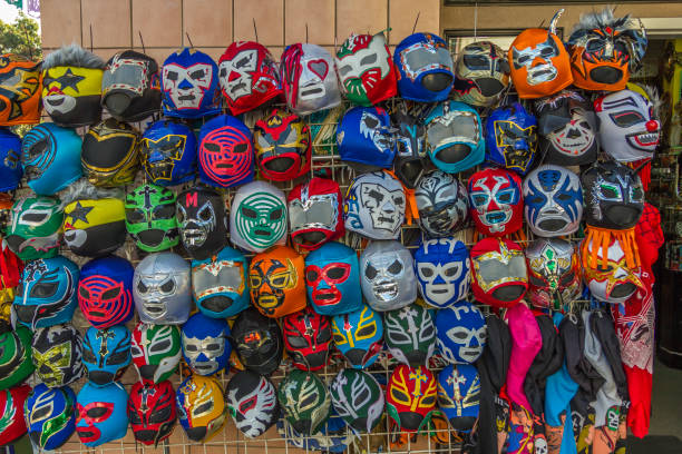 Colorful Mexican wrestling masks stock photo