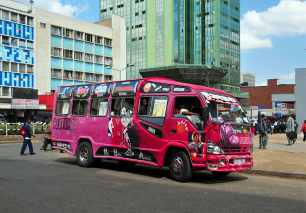 Colorful mini-bus shared taxi (matatu), Nairobi stock photo