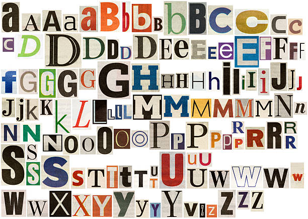 colorful newspaper alphabet isolated on white - zhou 個照片及圖片檔
