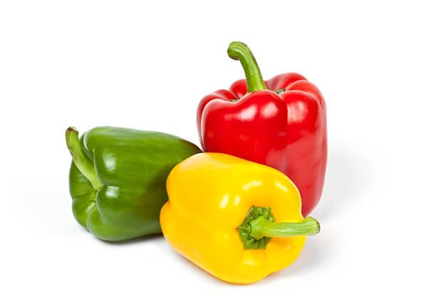 colorful peppers colorful bell peppers isolated on white background bell pepper stock pictures, royalty-free photos & images