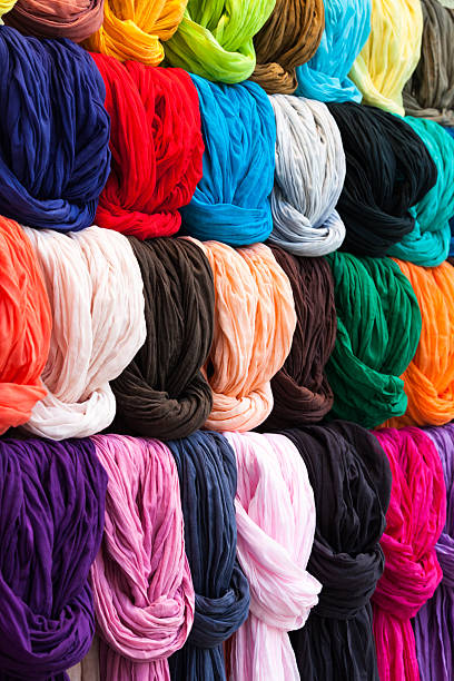 Colorful Scarves in a French Shop stock photo