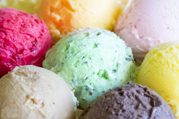 colorful scoops ice cream background concept - ice cream imagens e fotografias de stock