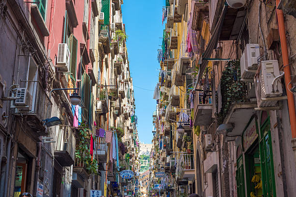 colorful streets of naples, italy - napoli stockfoto's en -beelden