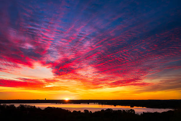 Colorful Sunrise Over the Lake stock photo