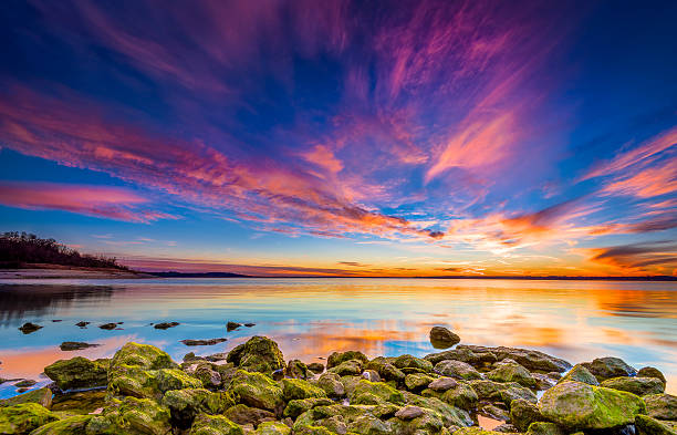 Colorful Sunset Over the Lake stock photo