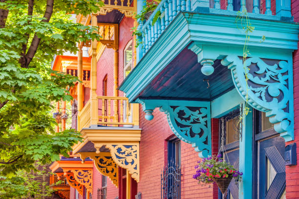 Colorful townhouses Montreal Canada stock photo