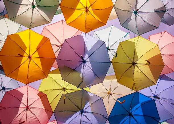 colorful umbrellas. color umbrellas urban decoration. stock photo