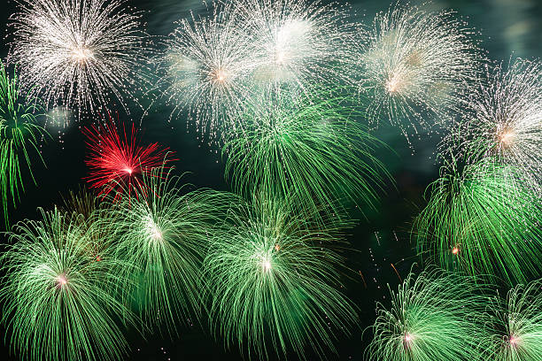 Colorful volleys fireworks stock photo