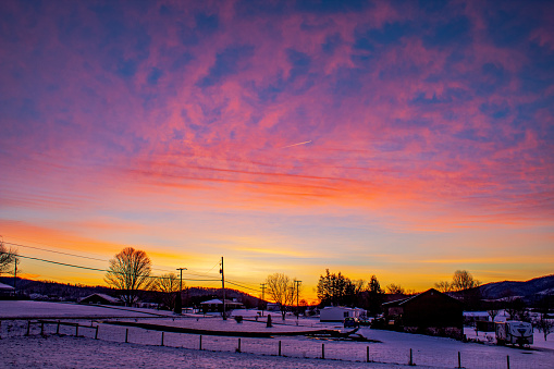 Colorful wintry sunrise in the Appalachian mountains