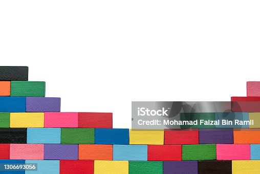 istock Colorful wooden block isolated on white background. 1306693056