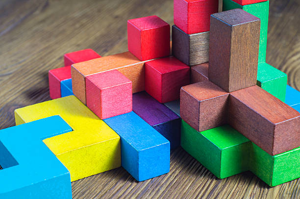 Colorful wooden building blocks. stock photo