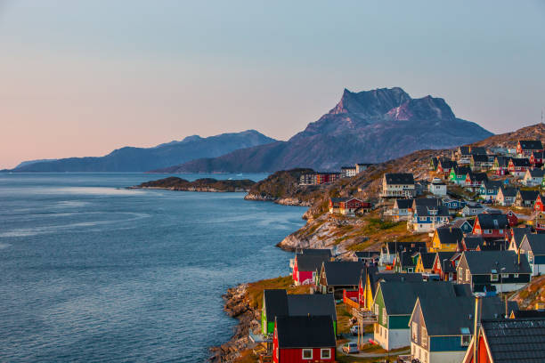 Colorfull house in Nuuk West Coast Greenland Colorfull houses at sunset in the capital of Greenland, Nuuk. greenland stock pictures, royalty-free photos & images
