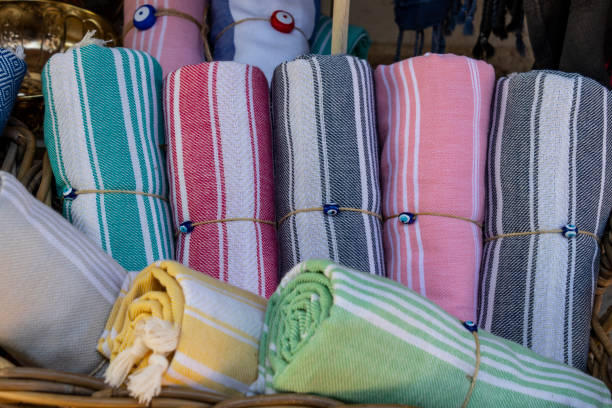 Colors bath towels,Peshtemals Turkish bath towels, Peshtemals in Kas, Antalya, Turkey. turkish bath photos stock pictures, royalty-free photos & images