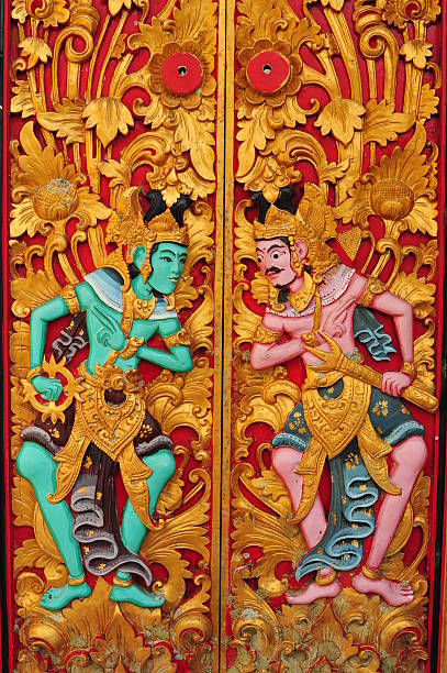 Colourful Balinese Door Colourful Balinese Door. Depicting Rama and Lakshamana from Ramayana Epic ramayana stock pictures, royalty-free photos & images