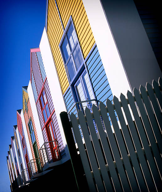 Colourful beach houses stock photo