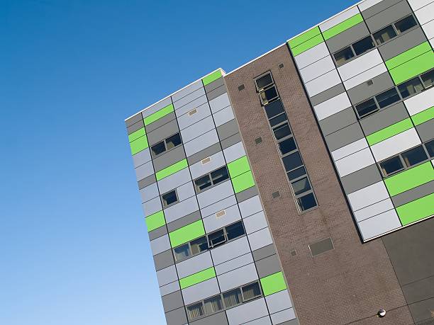 Colourful modern university building in Preston, Lancashire. stock photo