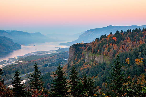 Columbia River Gorge Dusk. The Columbia River Gorge in Oregon just after sunset. columbia river gorge stock pictures, royalty-free photos & images