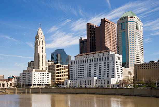Columbus, Ohio Skyline and Scioto River during the Day. stock photo