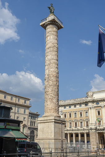 Column in front of Chigi Governament Palace at Rome on Italy