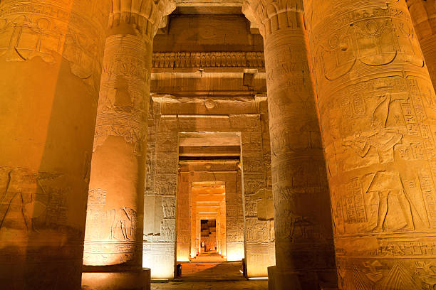 column in sobek temple, kom ombo, egypt stock photo