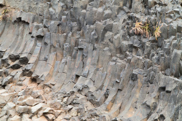 Columnar igneous rock formation in Iceland. Detail. stock photo