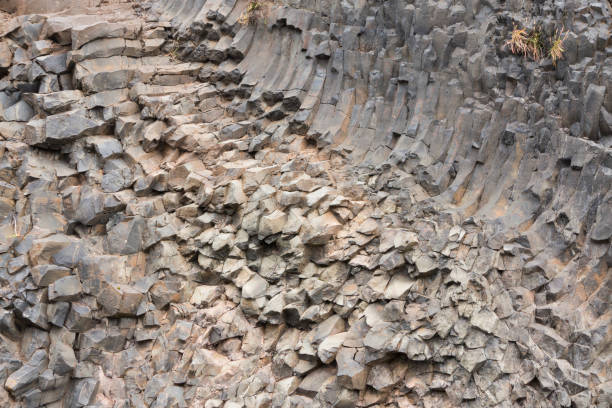 Columnar igneous rock formation in Iceland. Detail. stock photo