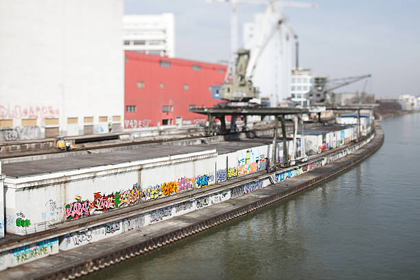 Commercial Harbour With Graffities stock photo