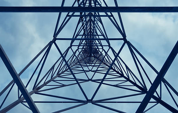 Communications Tower Looking directly up the middle of a communications tower. communications tower photos stock pictures, royalty-free photos & images
