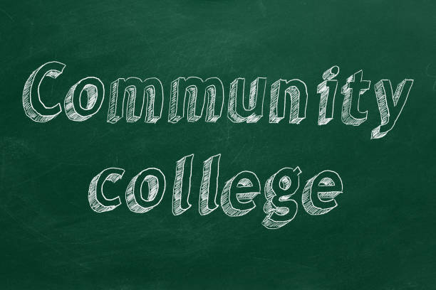 Community college Hand drawing "Community college" on green chalkboard community colleges stock pictures, royalty-free photos & images
